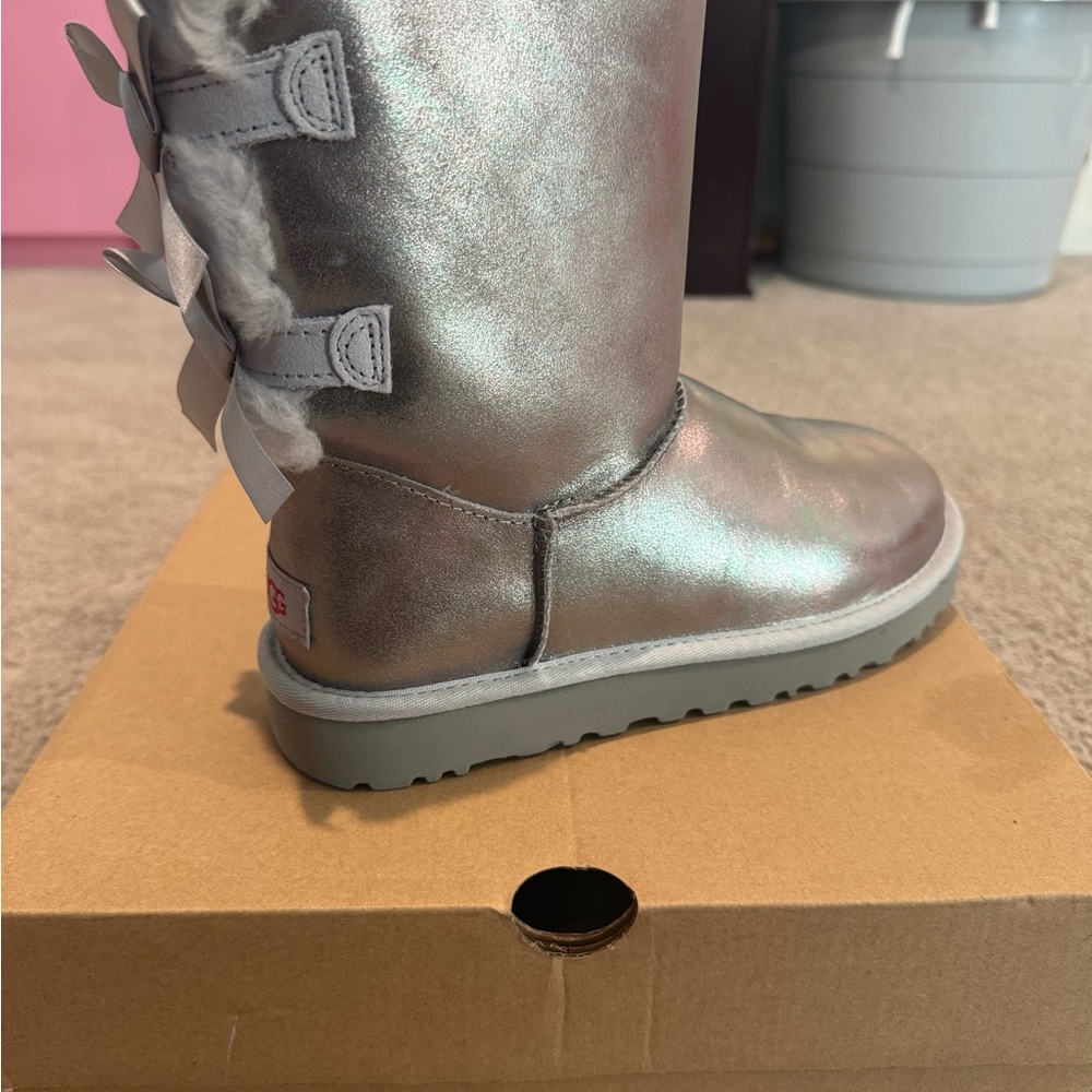 UGG Silver Ankle Boots with Gray Accents